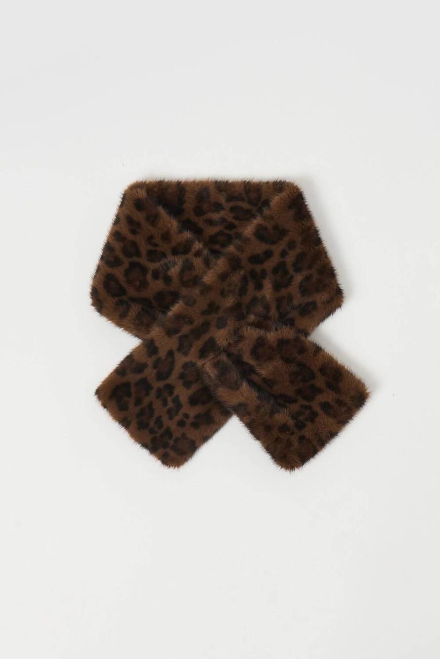 NEW JOSEPH RIBKOFF leopard faux fur pull through scarf in beige/black